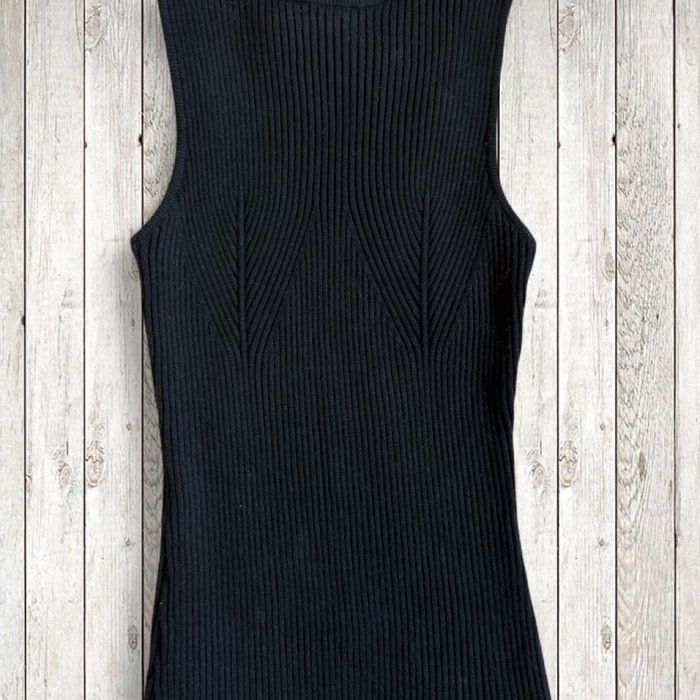 ZESICA Women's Black Ribbed Mock Neck Sweater Tank Top‎ Size Medium